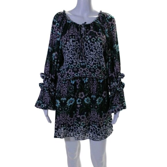 Parker Floral Blouson Lilac Eden Dress Ruffle Sleeves Sz XS Elastic Waist/Cuffs - Picture 1 of 5